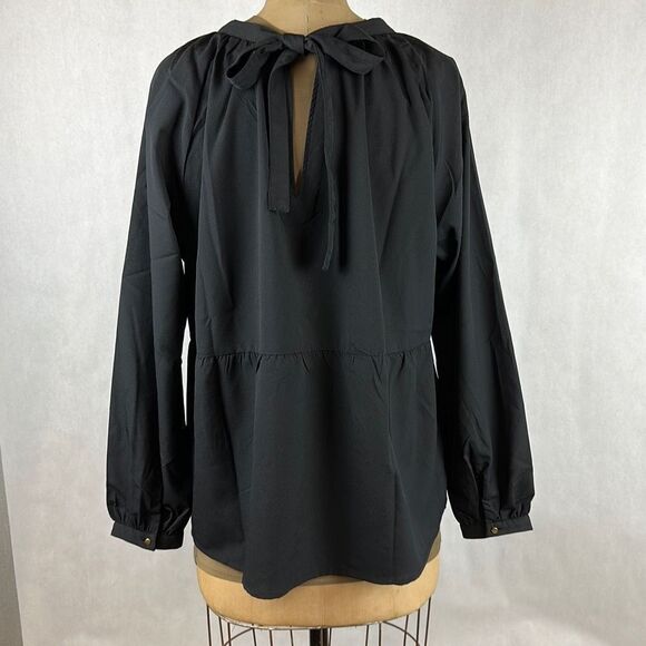 NWT Cruel Denim Blouse Ladies Sz XL Black Embroidered Southwest Tie Back Lightwe - Picture 4 of 8